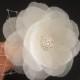 Ivory, White Wedding Hair Flower Clip, Silk Bridal Hair Flower Fascinator with Netting , Spring Wedding Hair Accessories, Swarovski Crystal