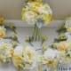 Yellow And Cream Wedding Package - Silk Flower Wedding Bouquets, Boutonnieres, Roses, Peonies, Ranunculus, Billy Buttons, Dusty Miller