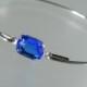 Sapphire Blue Octagon Glass Silver Bangle Bracelet, Bridesmaid Bracelet, Bridal Party, Wedding Jewelry, Bridesmaid Gift (G259S,)