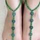 Beaded Sandals. Barefoot Sandals,Hand made Sandals,green flower button,beaded  sandles.. Yoga, Foot Thongs, Nude Shoes,