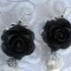 Black Flower Earrings. Bridal Bridesmaids Earrings Wedding Jewelry Gift Victorian Whimsical Shabby chic Romantic vintage style Accessories.