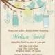 Bridal Shower Invitation - Love Birds, Mason Jars Invitation, Blue and Teal Jars, Hanging Jars, Wedding Shower Invite - 104