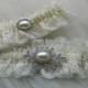 Wedding garter Set, Ivory Chantilly Beaded Lace With Rhinestone And Pearl Applique