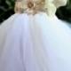 Flower girl dress Lace chiffton flowers Ivory tutu dress baby dress toddler birthday dress wedding dress 1-8T