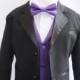 Formal Boy Tuxedo Black with Purple Eggplant Vest for Toddler Baby Ring Bearer Easter Communion Bow Tie Size 10, 12, 14, and More