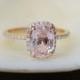 Rose gold engagement ring Peach sapphire diamond ring 14k rose gold cushion sapphire