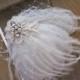 Bridal Hair Accessory Ivory Feather Fascinator Hair Clip Wedding Head Piece Vintage Style Bridal Feather Hairpiece Lace Pearls Crystals Veil
