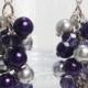 Purple and Gray Cluster Earrings, Chunky Earrings, Purple and Gray Wedding Combo, Purple Pearl Jewelry, Purple Earrings, Gray Pearl Earrings