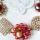 OOAK Vintage Earring Bracelet, Strawberry Red Pearl & Rhinestone Gold Bridal Charm Bracelet, Bridesmaids Jewelry Wedding Gift 1950s 1960s