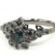 Diamond Art Deco Petal Engagement Ring - 18K White Gold and Blue Diamond engagement ring, leaf ring, flower ring, Fancy Diamond, vintage