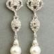 Swarovski Crystal and Pearl Bridal Earrings, Vintage Style Rhinestone Pearl Wedding Dangle Earrings, Old Hollywood Jewelry, LARA