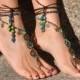 SEA MANDALA barefoot SANDALS foot jewelry hippie sandals toe anklet beaded crochet barefoot tribal sandal festival acai seed yoga wedding
