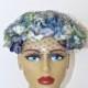 40% Off SALE Vintage 1950s Blue Floral Fascinator Hat . 50s Silk Flowers Headband Pillbox . Blue Velvet Ribbon Bow & Birdcage Netting Veil