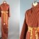 Vintage Kimono / Silk Kimono Robe / Dressing Gown / Long Robe / Wedding Lingerie / Downton Abbey / Art Deco Kimono / Orange Stripes