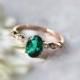 6x8mm Oval Emerald Ring Engagement Ring Gemstone Wedding Ring Anniversary Ring Diamond Engagement Ring 14k Rose Gold Ring Emerald Jewelry