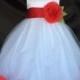 Flower Girl Dress - White Rose Petal Dress - Wedding, Easter, Junior Bridesmaid, Formal Girl Dress, Recital