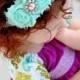 Mint Shabby Flower Headband - Spring Shade Photo Prop - Newborn Baby Hairbow - Little Girls Hair Bow - Summer Easter Wedding Color