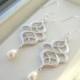 Silver Swirl Earrings - Ivory Bridal Earrings - Pearl Chandelier Earrings - Oriental Earrings - White Swirl Earrings - Pearl Bridal Earrings