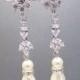 Long Bridal earrings, Crystal Wedding earrings, Wedding jewelry, Rhinestone earrings, Pearl earrings, Bridal jewelry, cz earrings