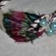 Handcrafted Brown and Beige Print Headband with handmade Bow,Feather and Turquoise Beads