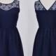 LORRAINE (Navy) : Navy chiffon dress, lace sweetheart neckline, vintage inspired, party, day, bridesmaid