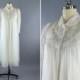 Vintage 1960s Peignoir Set / Robe and Nightgown /  60s Wedding Lingerie / White Ivory Lace Chiffon / Size Medium M