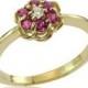 Vintage Style 18K Gold Floral Engagement Ring, Flower Ruby Ring, Ruby Engagement Ring