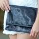Black Glitter Clutch Vinyl Wristlet Cross Body Bag Shoulder Handbag for Wedding Party