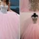 2015 Crystals Ball Gowns Tulle Wedding Dresses Beads Color Spring Garden A-Line Sweetheart Bridal Dress Pink Luxurious Party Dress Custom Online with $139.74/Piece on Hjklp88's Store 
