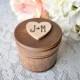 Personalized Engraved Woodburned Wooden Round Wedding Ring Box, Ring Bearer Box Wood Hearts Engraved Initials Custom Colors Round Box