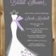 Bridal Shower Invitations, Purple, Gray, Dress, Wedding, Set of 10 Printed Cards, FREE Shipping, ELGGP, Elegant Gown Gray with Purple