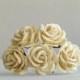 35mm Large Cream Paper Roses (5pcs) - mulberry paper flowers with wire stems - Great as wedding decoration and bouquet [153]