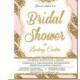 Pink Gold Glitter Stripes Bridal shower invitation, engagement party - vintage style - Printable Design or Printed Option