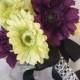 Silk flower bridal bouquets green gerbera daisies violet gerbera wedding bouquet and boutonniere package