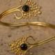 Gold Arm Cuff With Black Onyx, Gold Armlet, Upper Arm Cuff Bracelet, Tribal Gypsy Bridal Boho Chic Bohemian Jewelry By Sagia