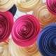 12 Navy Blue Cream & Pink Spiral Paper Flowers - Wedding Decor - Bridal Shower - Bouquet - Bridal Shower - Gift - Party - Baby Shower
