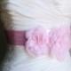 Ready to Ship and On Sale - Wedding Sash JOSIE DUO - Two Light Pink Flowers on 2" Pink Bridal Sash