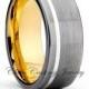 Yellow Gold Tungsten Wedding Band,Tungsten Wedding Ring,Gunmetal Tungsten Ring,Anniversary Ring,Engagement Ring,Comfort Fit,Custom