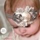 SALE Grey Cream Baby Headband,Newborn headband, baby headbands,lace headband, satin flowers headband,Girls Headband, Hair Bows