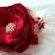 Red Bridal Flower Hair clip, Red and champagne Wedding Hair Accessory, Red and Champagne Fascinator