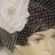 Floral Fascinator Wedding  Headpiece Clip and Rhinestone Edged Birdcage Veil Hand Pressed Silk Flower