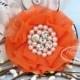 New: Reilly Collection, 2 pcs ORANGE Soft Chiffon Ruffled Rhinestones Pearls Fabric Flowers - Layered Bouquet fabric flowers. Wedding Bridal