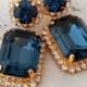 Navy Blue Chandelier Earrings, Drop Earrings, Dangle Earrings, Bridal Earrings, Deep Blue Swarovski Earrings, Gold Or Silver