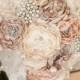 Vintage Inspired Fabric Wedding Bouquet, Satin And Lace And Brooch Bridal Bouquet, Shabby Chic Flowers