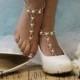 Golden Pearl Paris Barefoot sandals beach wedding bridal foot jewelry- fashion -pearl wedding shoes-glamour footless sandles-Paris style S2