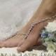 Something blue pearl Barefoot sandals - beach wedding - crochet bridal foot jewelry- boho blue outdoor -wedding shoes-footless sandles 
