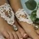 Romantic gold Rhinestone ivory lace barefoot sandals, beach wedding sandles, footless, barefoot wedding, crystal foot jewelry, bridal B30