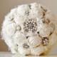Fabric Flower Bouquet,  Vintage Style Wedding Bouquet, Handmade Fabric Bridal Bouquet, Brooch  Wedding Bouquet
