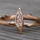 Diamond Twig & Leaf Engagement Ring: White, Yellow, or Rose Gold; 14k or 18k