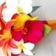 Natural Touch Silk Wedding Bouquet - Red and Orange Lilies, Callas, Plumerias and Hibiscus - Almost Fresh